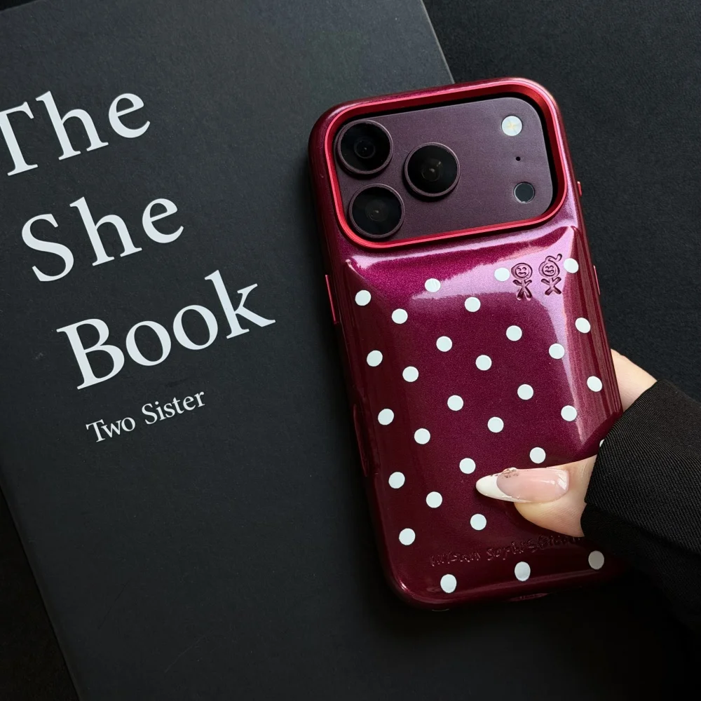 luxury Glossy Colorful Polka Dot Phone Case for iPhone 17 16 18 Pro Max Silver Metallic Camera Frame Cute Embossed Hard Cover
