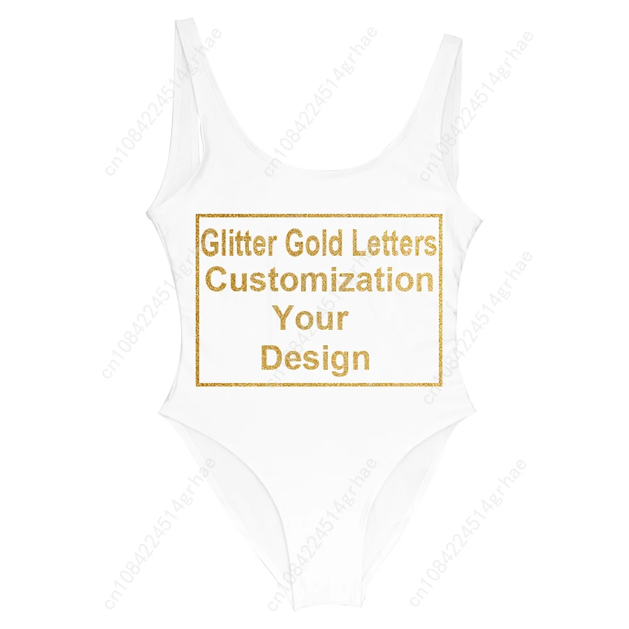 Ropa de playa para mujer, estampado de tu propio diseño, logotipo de marca/imagen, brillo, letra dorada, trajes de baño personalizados de una pieza, traje de baño, Bikini