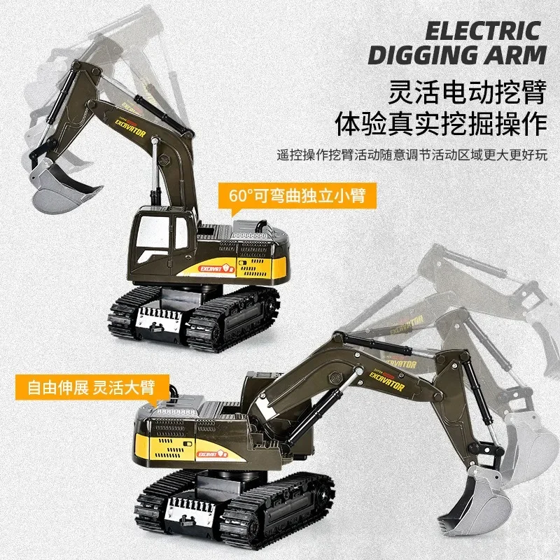 Alloy Remote Control Excavator Toy Car with Lights Sound Effect Electric Excavator Automobile Engineering Vehicle Children Gifts