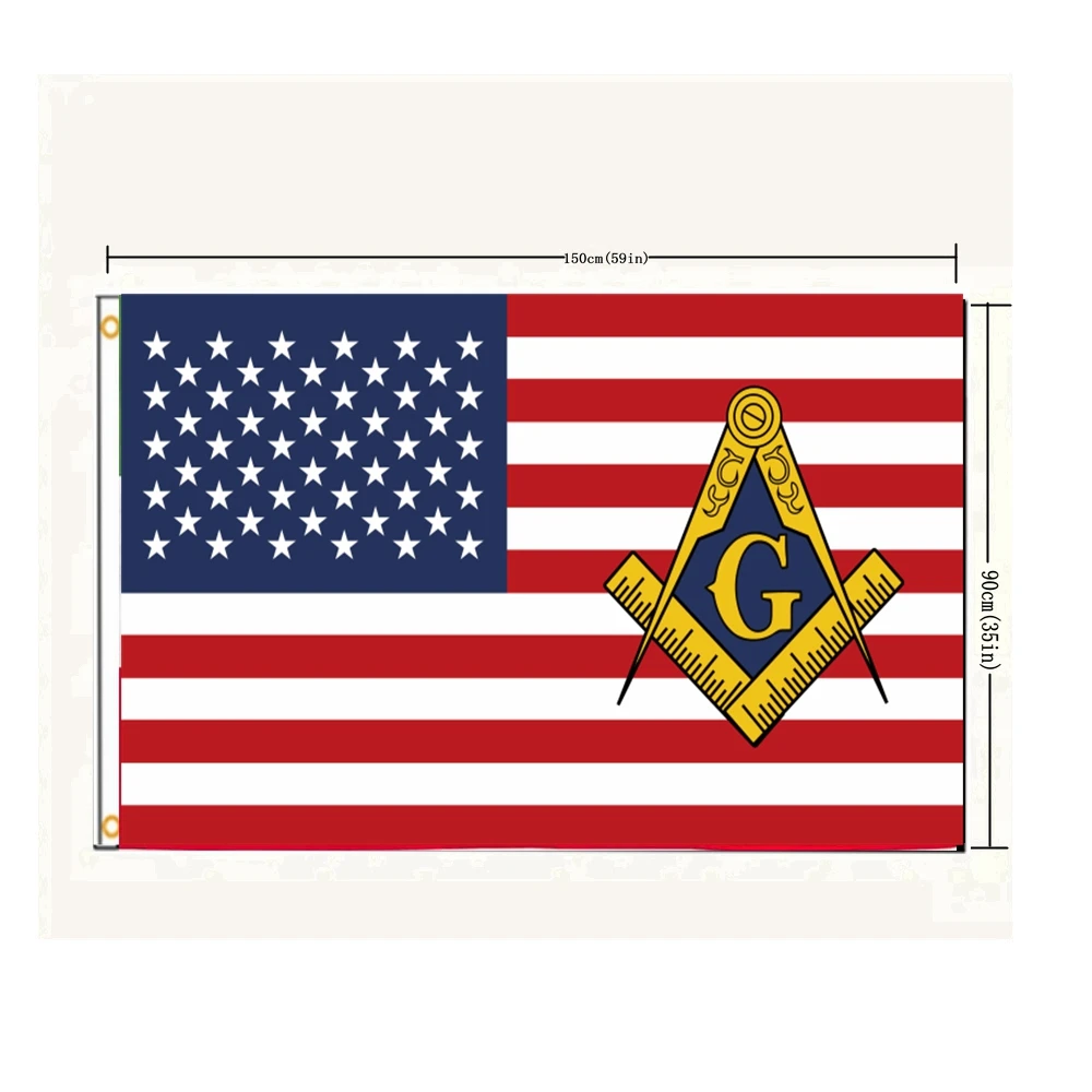 

Freemason Masonic American Flag 90x150cm Durable Polyester Hanging Banner for Outdoor Indoor Wall Decor - USA Patriotic Symbol
