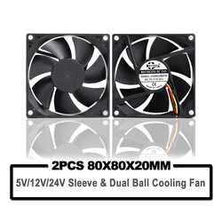 SXDOOL 2pcs DC Cooler Sleeve Ball Bearing Fan 5V 12V 24V 80mm 8020 2Pin 3pin For Computer Cases And CPU Coolers cooling fan