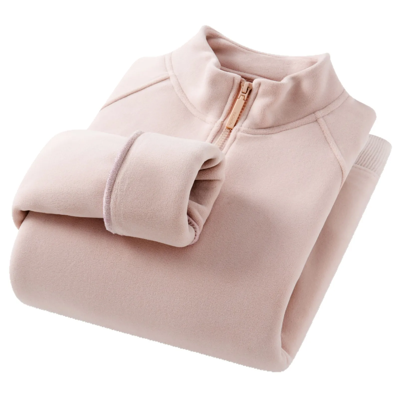 2025 outono e inverno feminino meio zíper gola alta moletom com lã grossa e blusa de lã quente como camada base