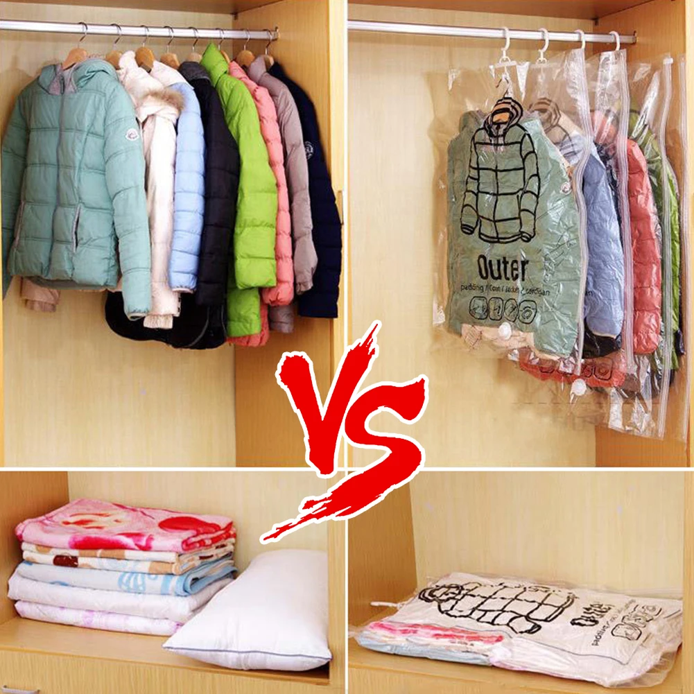 Hanging Squeezable Storage Bag Reusable Clothes Compression Storage Bag  for Clothes Down Overcoat