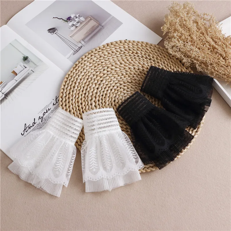 1 Pair Black Lace False Cuffs Detachable Universal Fake Cuff Women Lace Wrist Cuffs Sleeves Lace Cuffs For Photo Sweater Cuffs