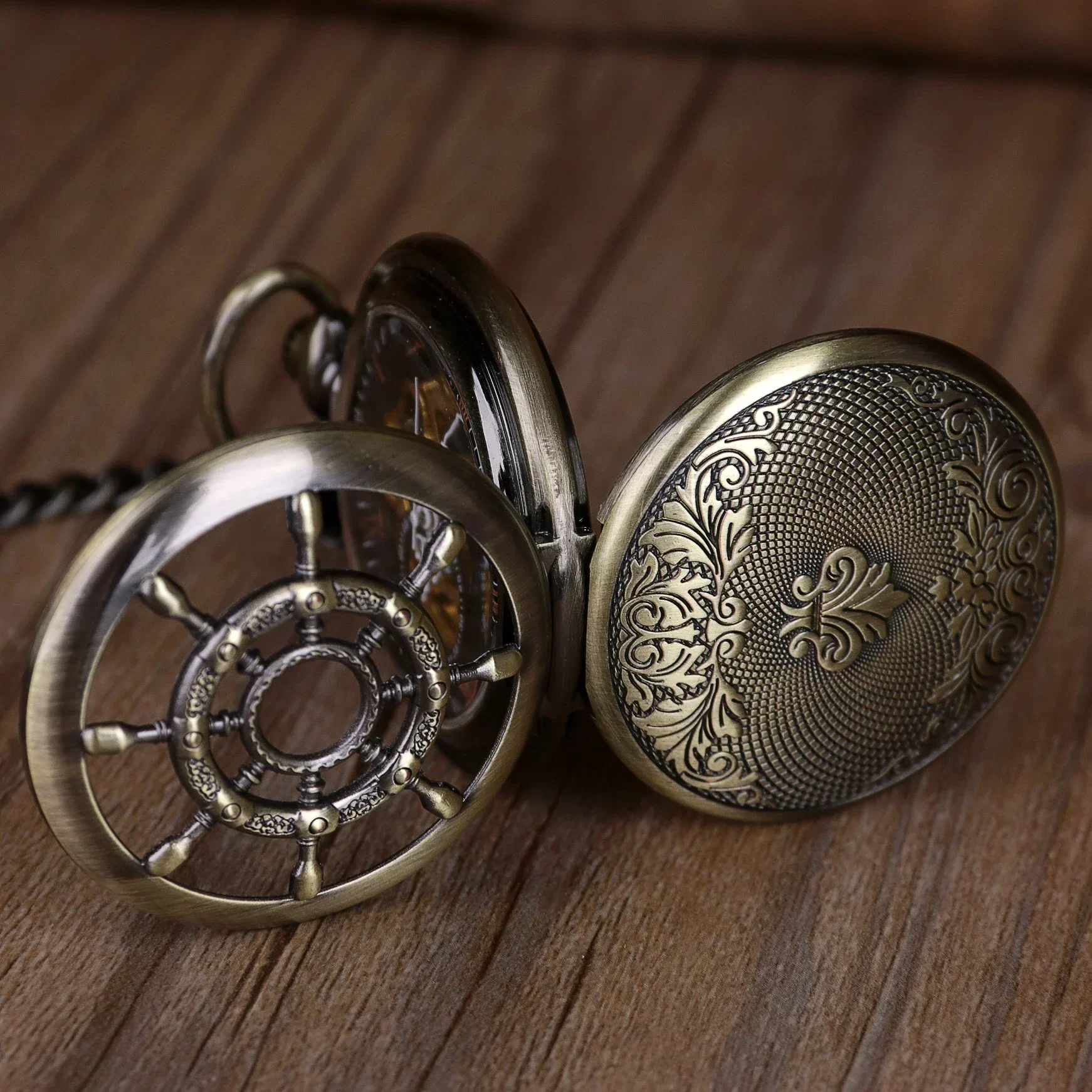 10pcs/lot Wholesale Antique Vintage Mechanical Men's Pocket Watch Double Face Roman Dial Clock Hand Wind FOB Watch Chain Gift