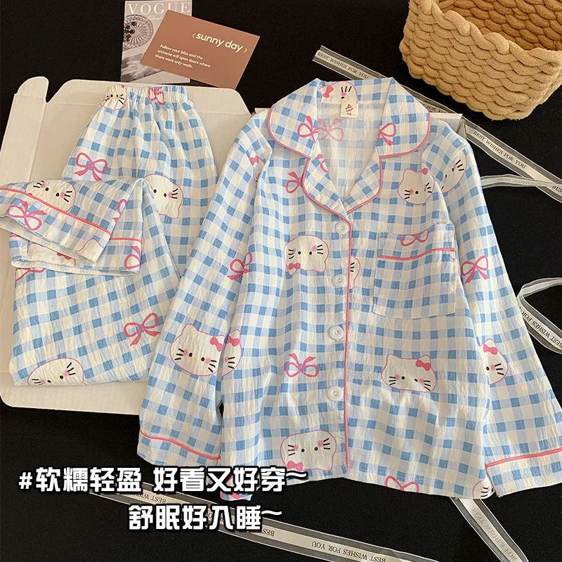 Kawaii 2 قطعة مرحبا كيتي كورومي سينامورول بيجامات أطفال مجموعة أنيمي الوالدين والطفل موضة فضفاضة طويلة الأكمام الكرتون Homewear