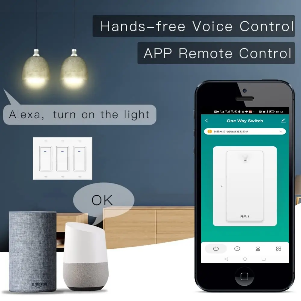 15A US Wifi Bluetooth Double Mode Smart Wall Switch Lights 3/4Way Wireless Button Switch Light Tuya APP Compatible with Alexa