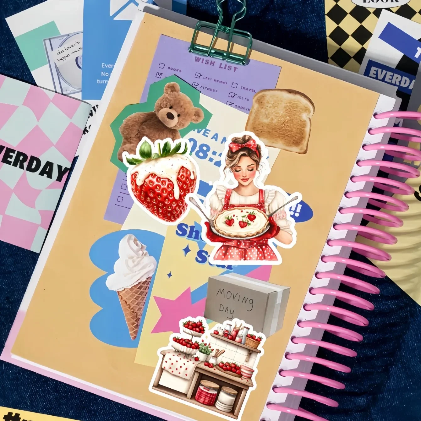 1 paquet d'autocollants DIY peints à la main pour scrapbooking, thème fille rose, gâteau aux fraises, dessert, album, étiquettes pour agenda quotidien, aquarelle