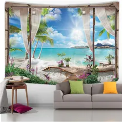 Landscape Tapestry Windows Scene Wall Art Home House Hogar Bedroom Masion Jardim Aesthetic Decor For 2023 Tapiz Y2k Arazzi Hang