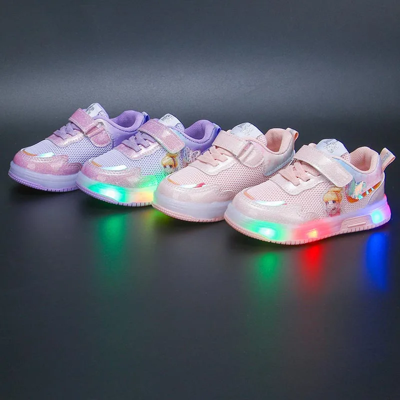 

Children Shoes 2023 Spring And Autumn Led Glowing Sneakers Girls Luminous Baby Kid Shoes Colorful Diamonds Cartoon Baby Shoes