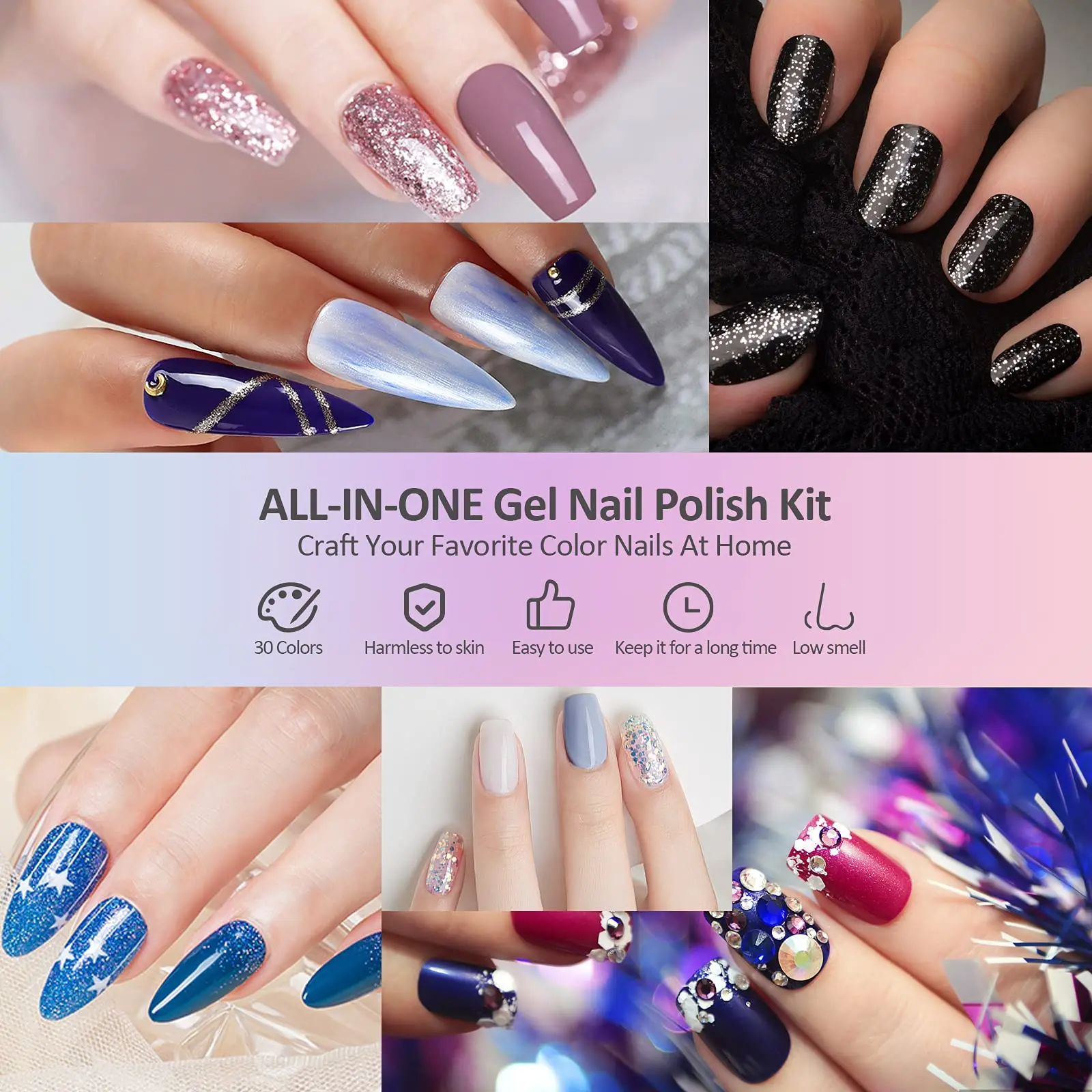 62 Stück Gel Nagellack Kit, 30 Farben Gel Nagel Kit, Nagellack, Gel Nagellack Set mit Basis lack/glänzend & matt Dec klack/