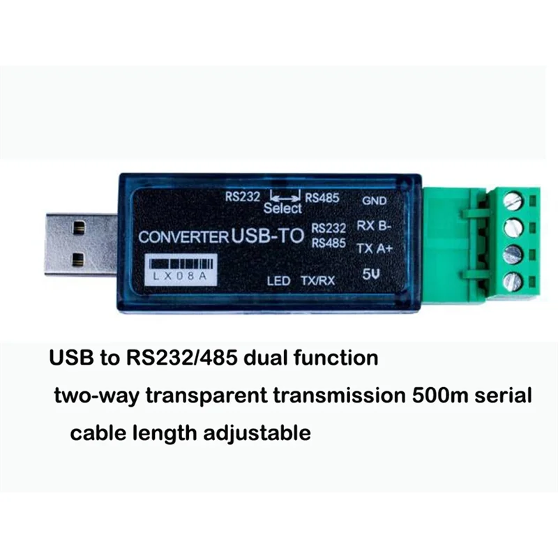 LX08A Convertitore da USB a 485, da USB a RS232 485 a doppia funzione Cavo seriale da 500 M con trasmissione trasparente bidirezionale