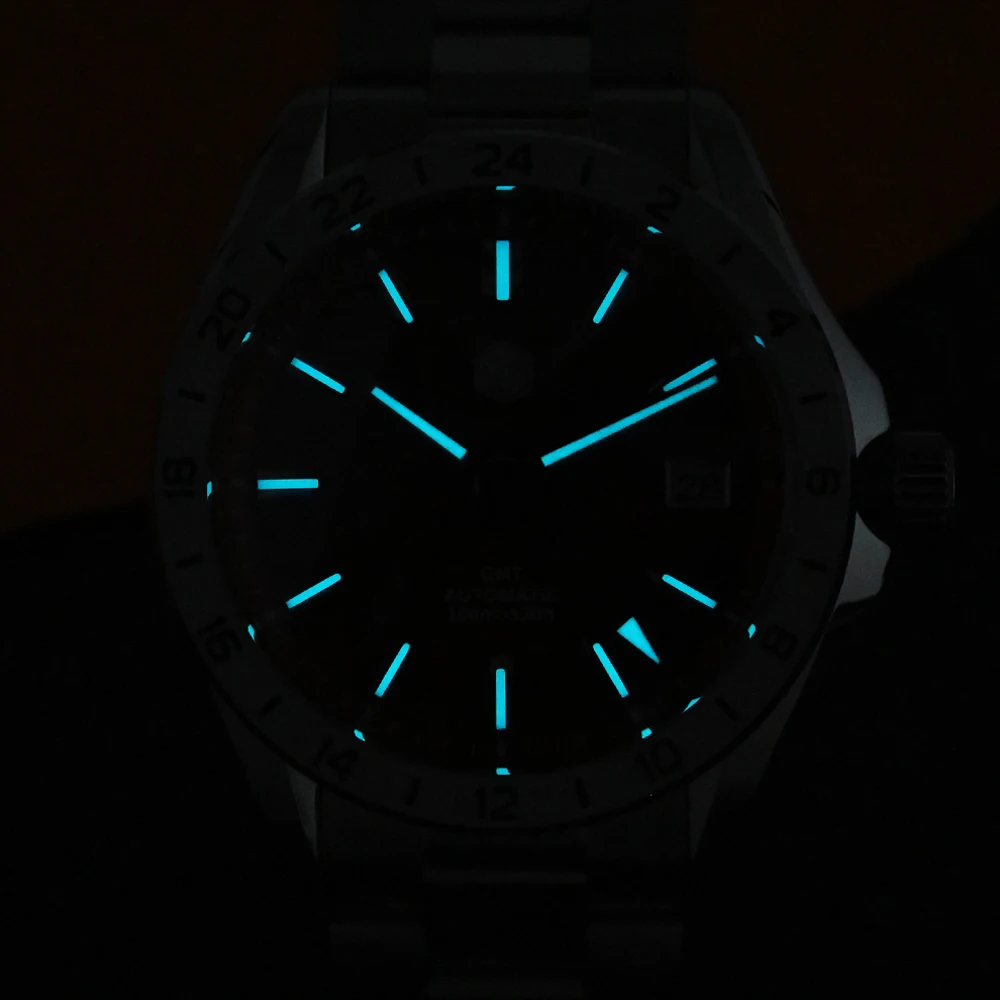 San Martin 39Mm Jam Tangan Pria Batu Giok Hijau Batu Akik Merah Batu Permata Mineral Langka NH34 GMT Jam Tangan Mekanis Otomatis Safir SN0129