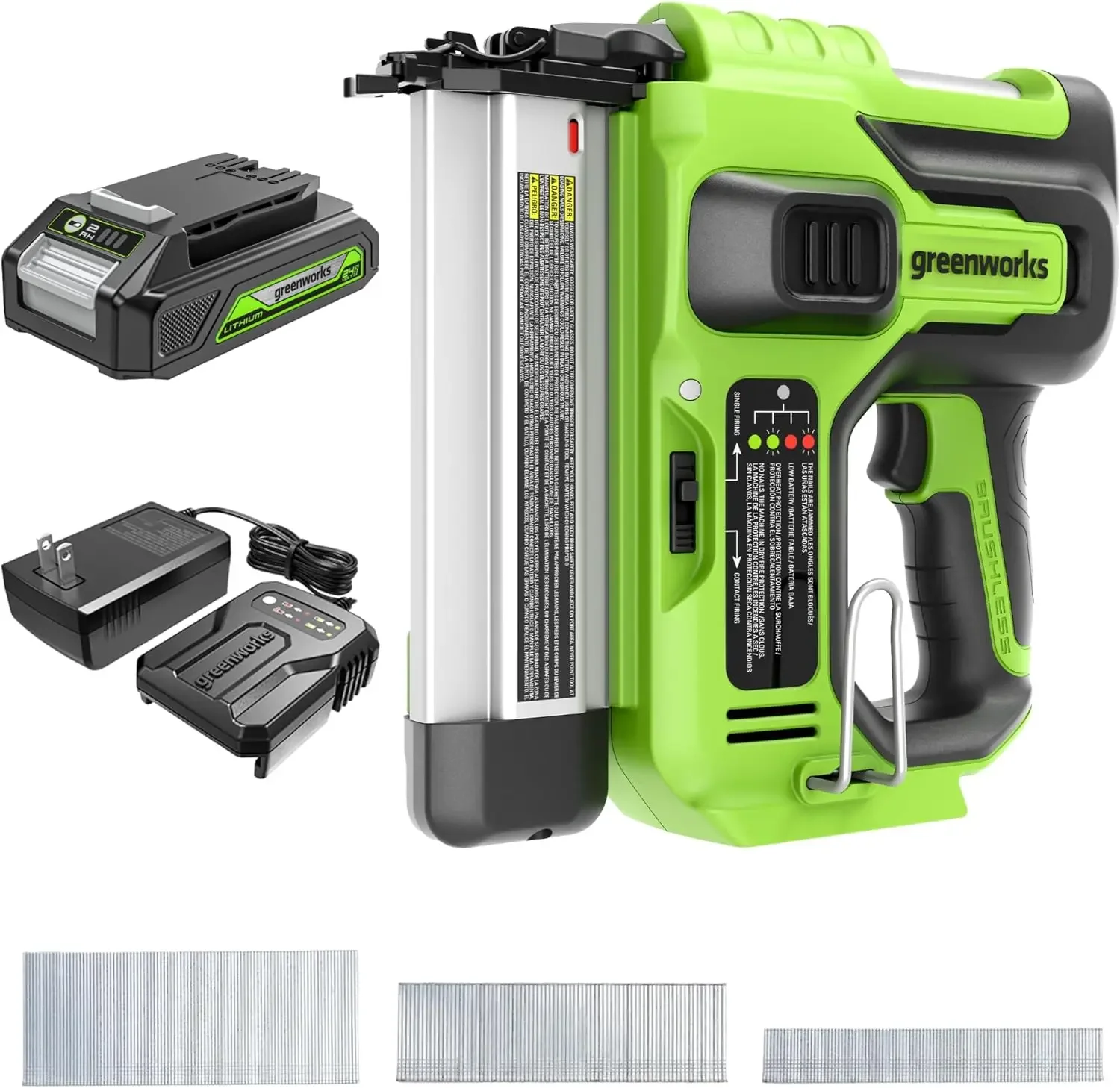 

24V 18 Gauge Brushless Brad Nailer Gun Cordless Finish Nailer Staple Gun Cordless with 2Ah Battery and 2A Charger