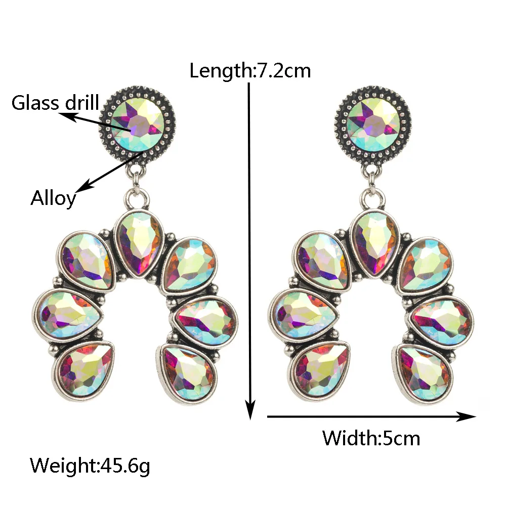 New fashion exaggerated earrings, super flash alloy diamond-encrusted fan-shaped personalized long ball earrings, supply