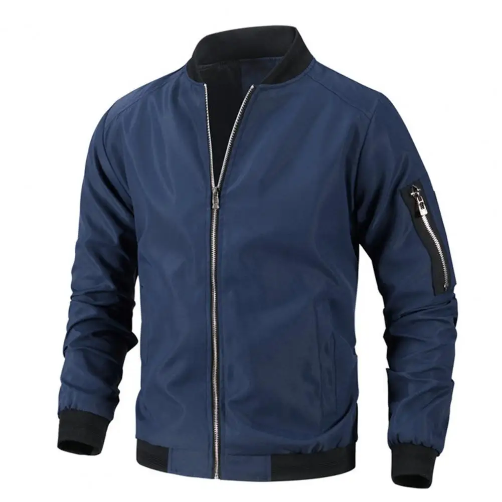 Blouson aviateur à col montant pour hommes, manteau avec poches zippées, coupe-vent décontracté, combinaison cargo, mode printemps et automne 2024