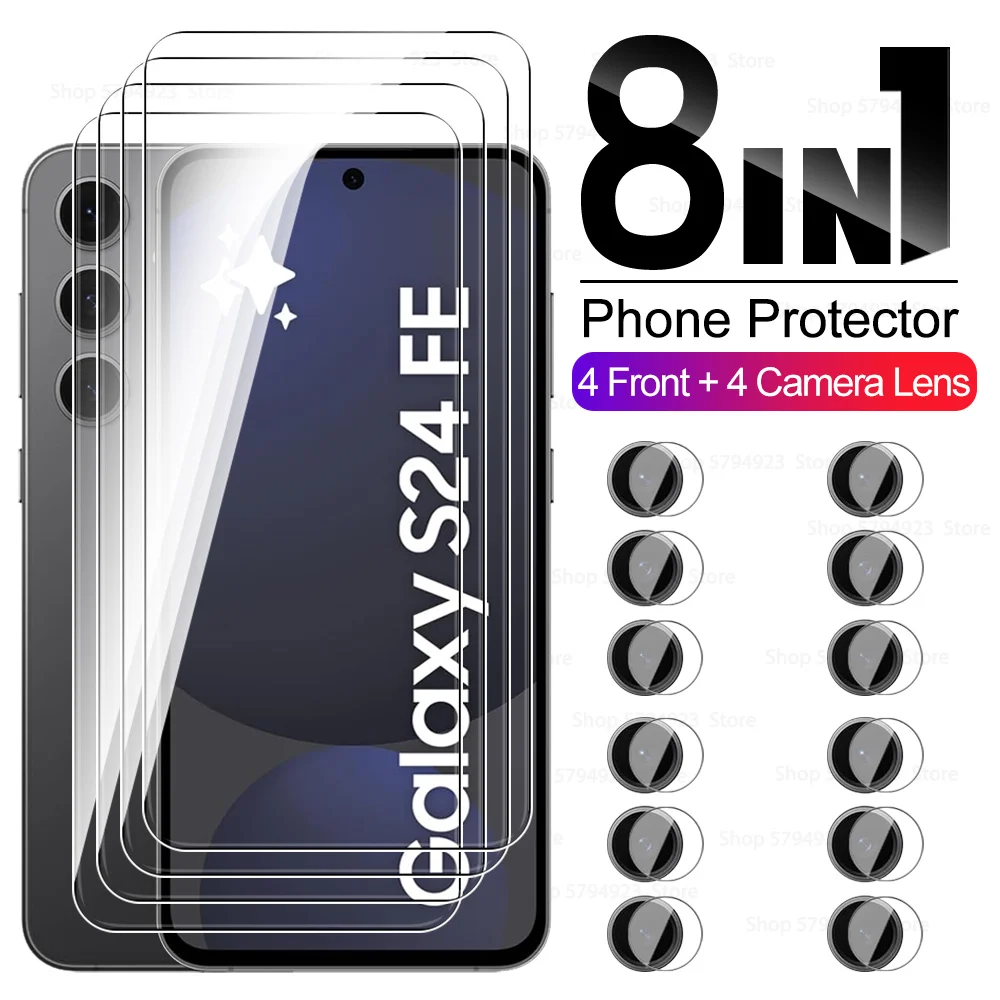 8in1 حماية لسامسونج غالاكسي S24FE S24Ultra S24 + 5G كاميرا زجاج حامي الشاشة فيلم الهاتف Samsun S 24 Fe 24ultra 24Plus