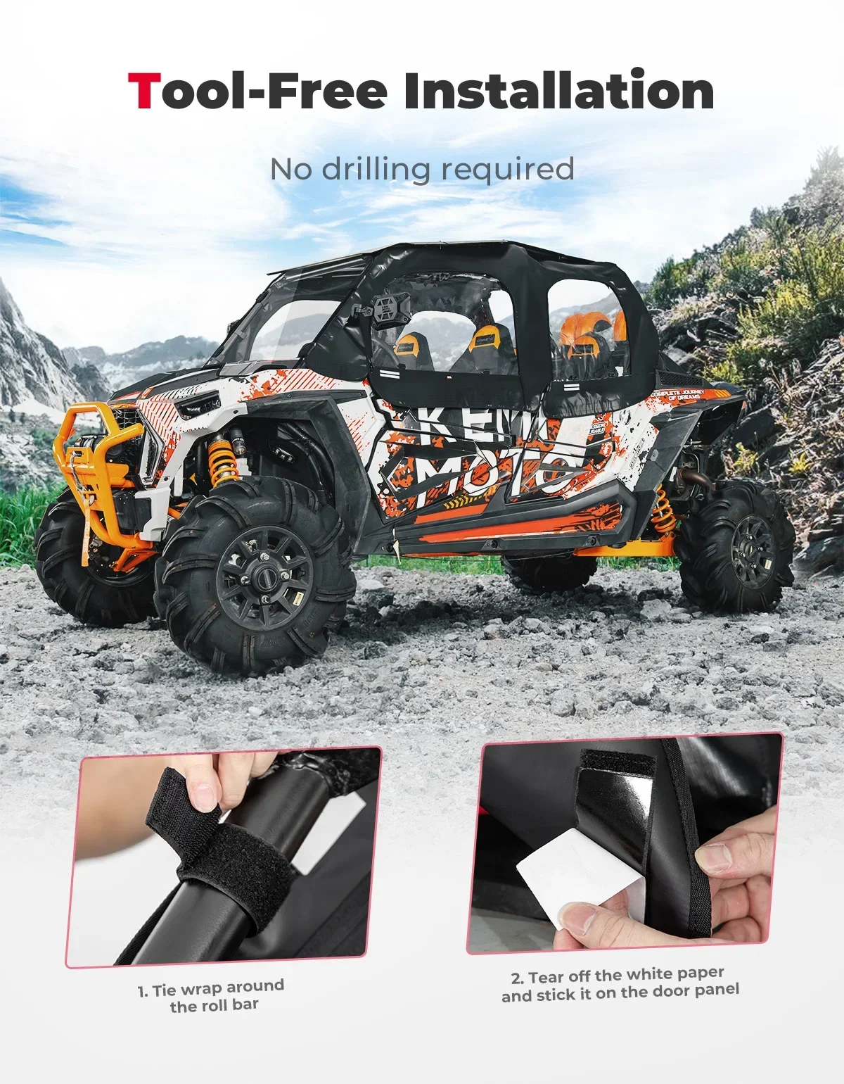 KEMIMOTO UTV Soft Upper Door Set Kit Cab Enclosure Compatible with Polaris RZR XP 4 1000 / RZR XP 4 Turbo 2014-2023 #2884332