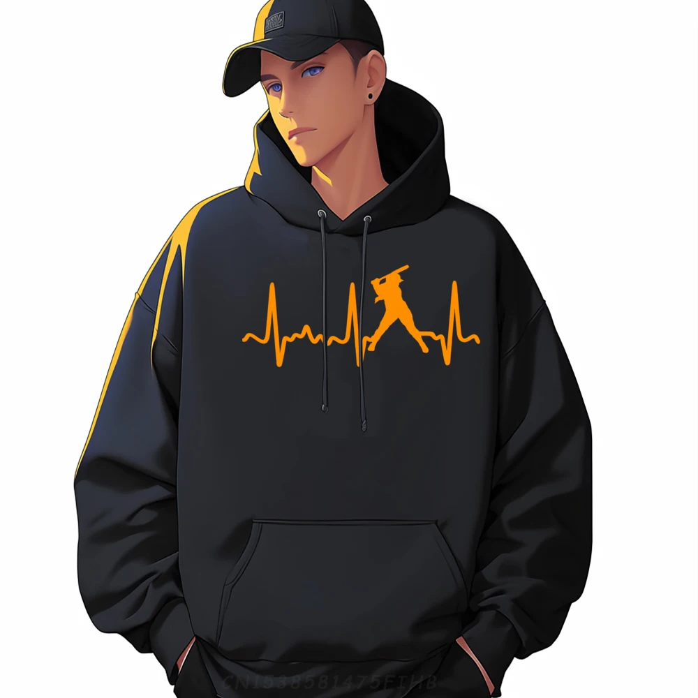 

Orange Softball Batter Heartbeat Graphic Pullover Hoodies Men Summer Camiseta Halloween Christmas Sweater