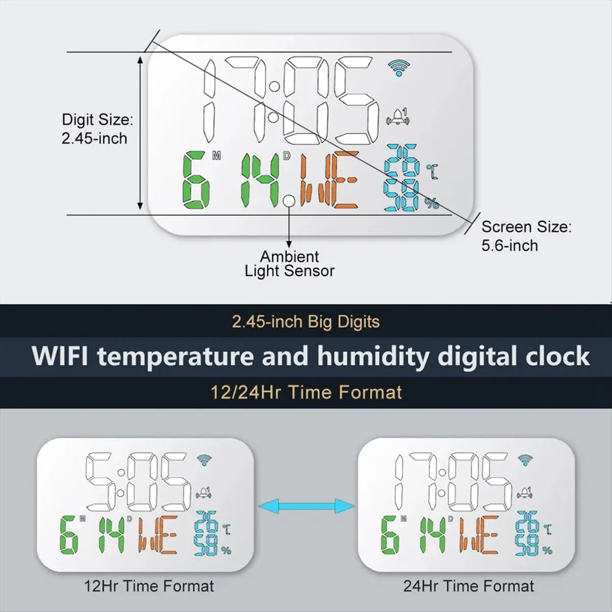 TCE Tuya WiFi Clock Calendar Intelligent Thermometer Hygrometer with Digital LED Display Support WIFI Auto-Calibration