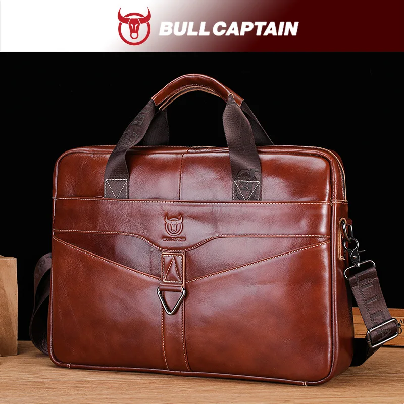 Business men's briefcase leather stitching men's multi-function large capacity one shoulder travel briefcase