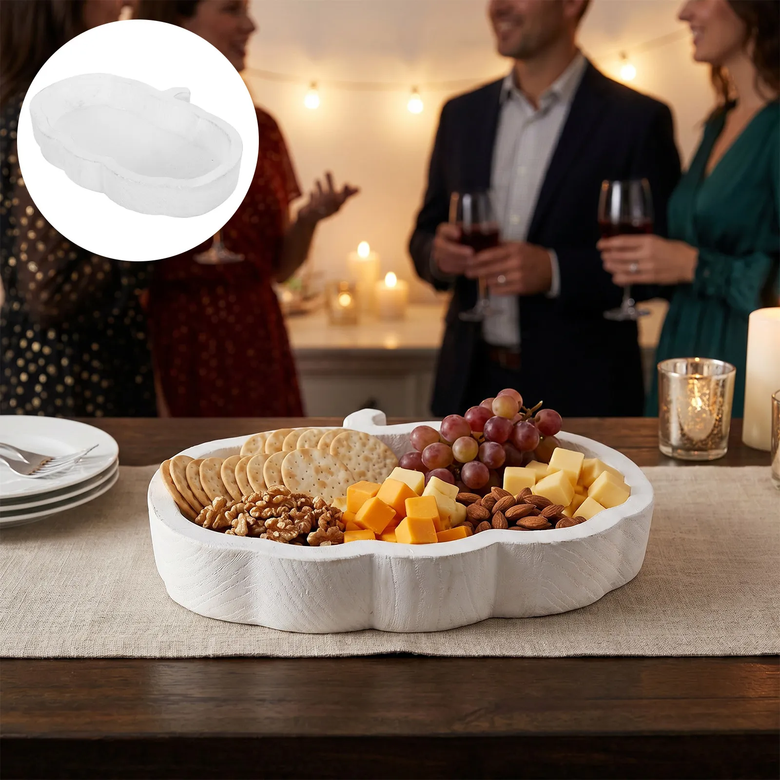 Wooden Pumpkin Shape Halloween Food Display Dish Thanksgiving Holiday Serving Tray Rustic Autumn Charcuterie Cheese Platter