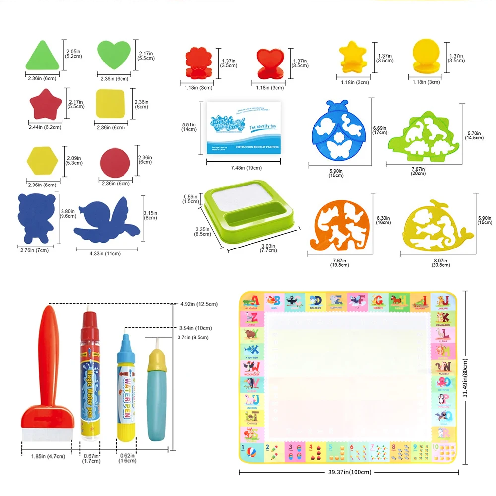 100x80CM Magic Water Tekening Mat Coloring Doodle Met Herbruikbare Magische Pennen Educatief Speelgoed Montessori Schilderen Board Kids geschenken