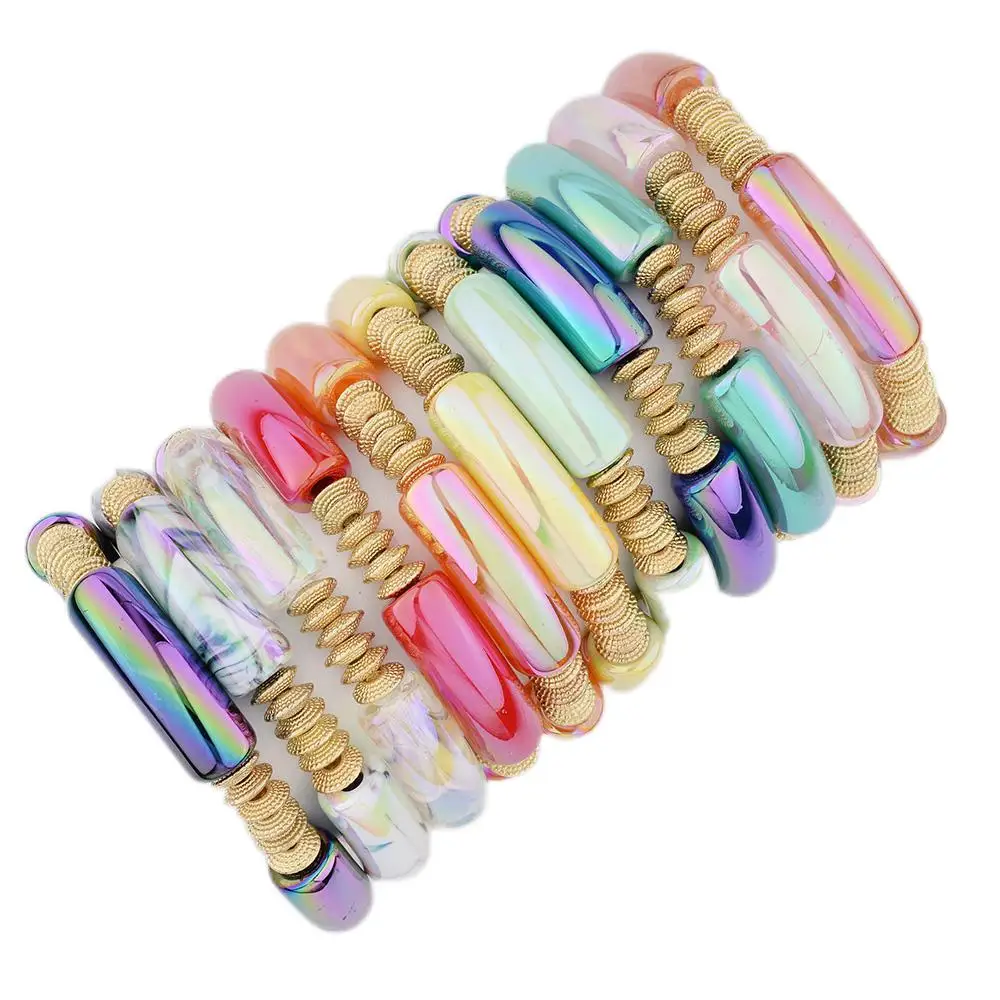 

Fashion Women's Hand Bracelets Gold Metal Disc Big Size Bamboo Bar Metallic Colors BC406