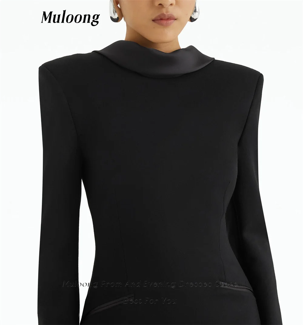 Muloong Black Floor Length Gown in Tuxedo Style and Lapel Detailing Evening Dress Mermaid Low Back Haute Couture Dress