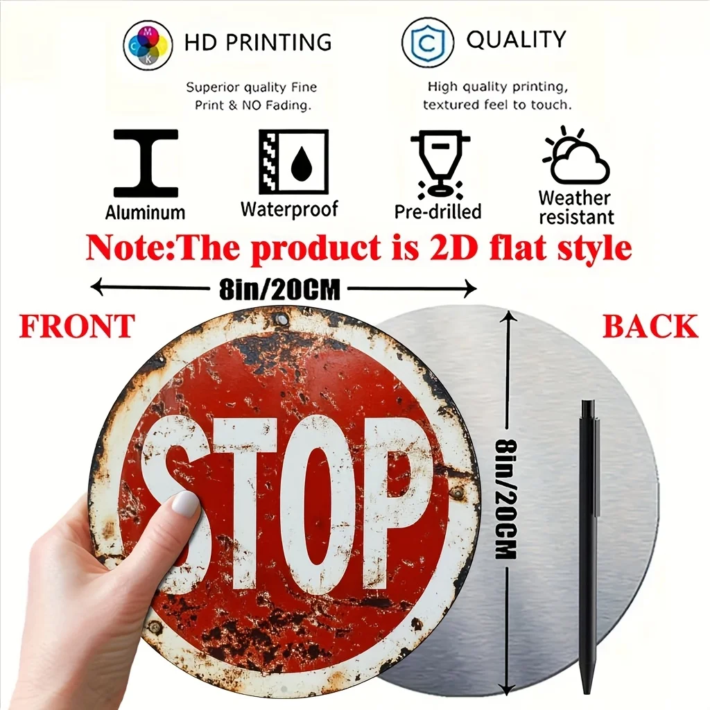 Vintage Rustic Stop Sign HD Metal Tin Sign - Retro Grunge Warning Sign with Weathered Texture, Industrial Street Sign Wall Art f