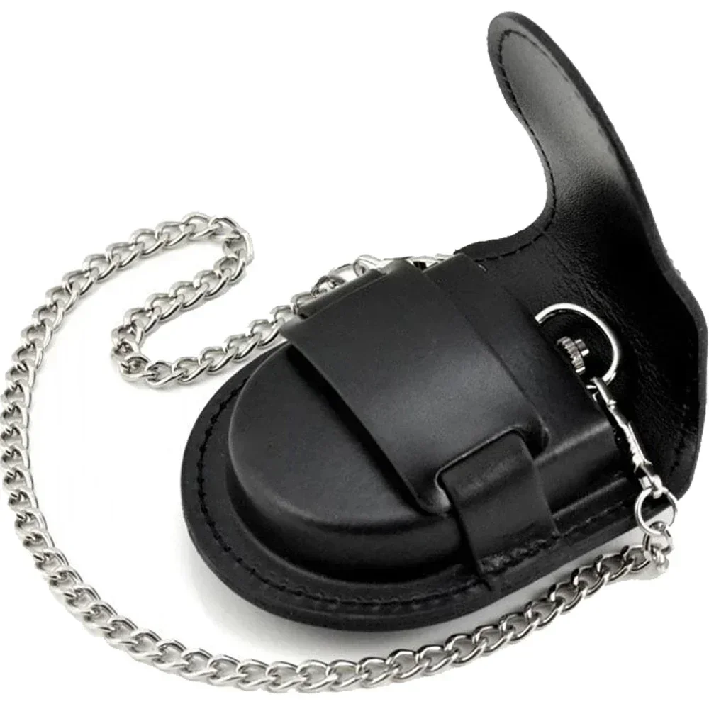 Fashion Male Black Brown Cover Vintage Classic Pocket Watch Box Holder Storage Case Coin Purse Pouch Bag with Chain