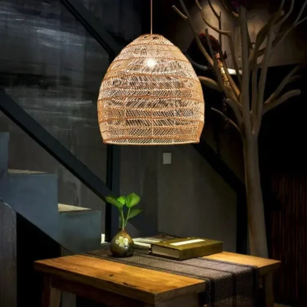 Rattan Lampshade Hanging Orattan Decoration Garden Decorative Light with Rattan Lantern Natural Bamboo Wicker Lampshade Lamp