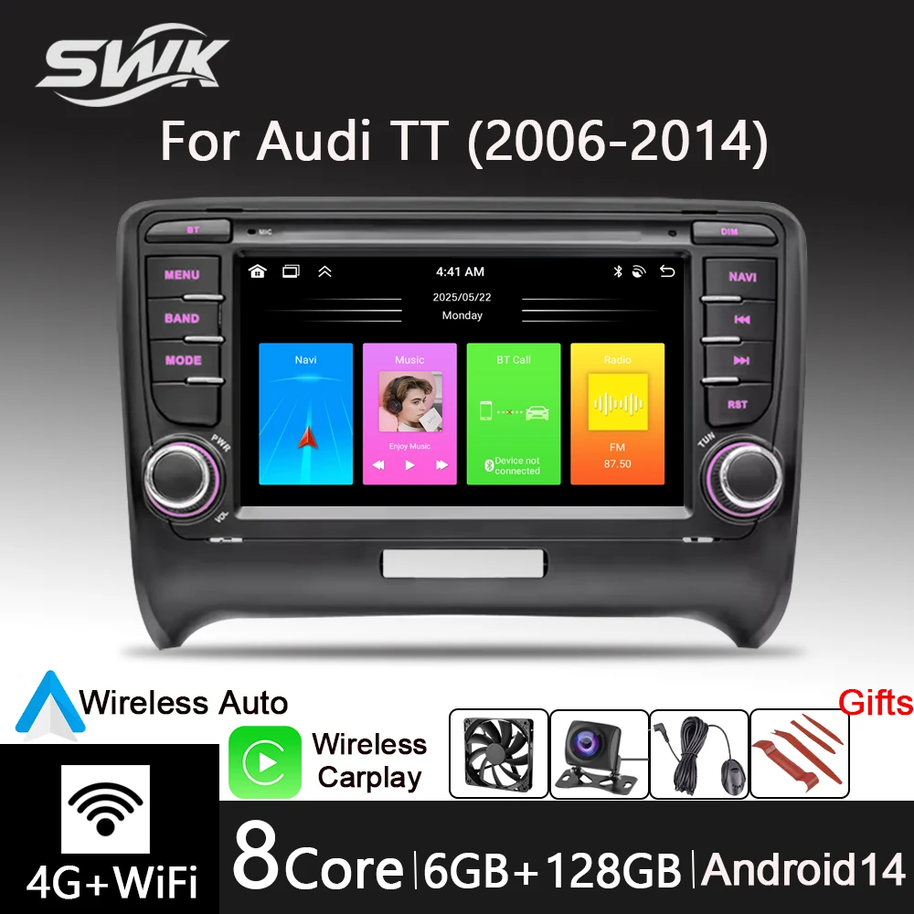 

7 ''для Audi TT 2006-2014 Автомобильный мультимедийный плеер Android14 с сенсорным экраном Автомобильный смарт-радио Беспроводной Carplay Auto WiFi 4G DSP BT SWC