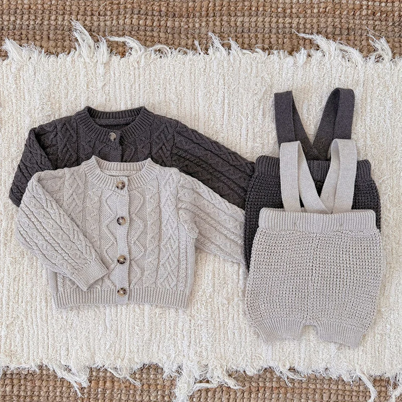 2026 ربيع جديد 0-3Yrs الرضع طفل الفتيات الفتيان مجموعة ملابس طويلة الأكمام سترة مشغولة من الصوف + بذلة طفل رضيع الملابس دعوى #2