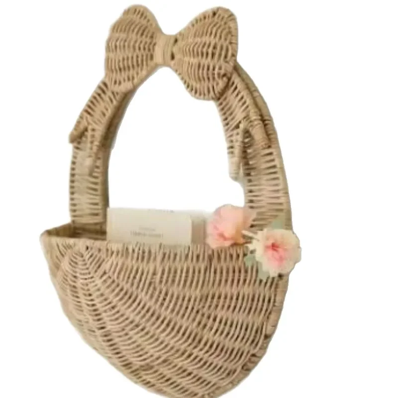 Handwoven Natural Indonesian Rattan Wall Hanging Basket Storage Organizer for Kids Room Decor