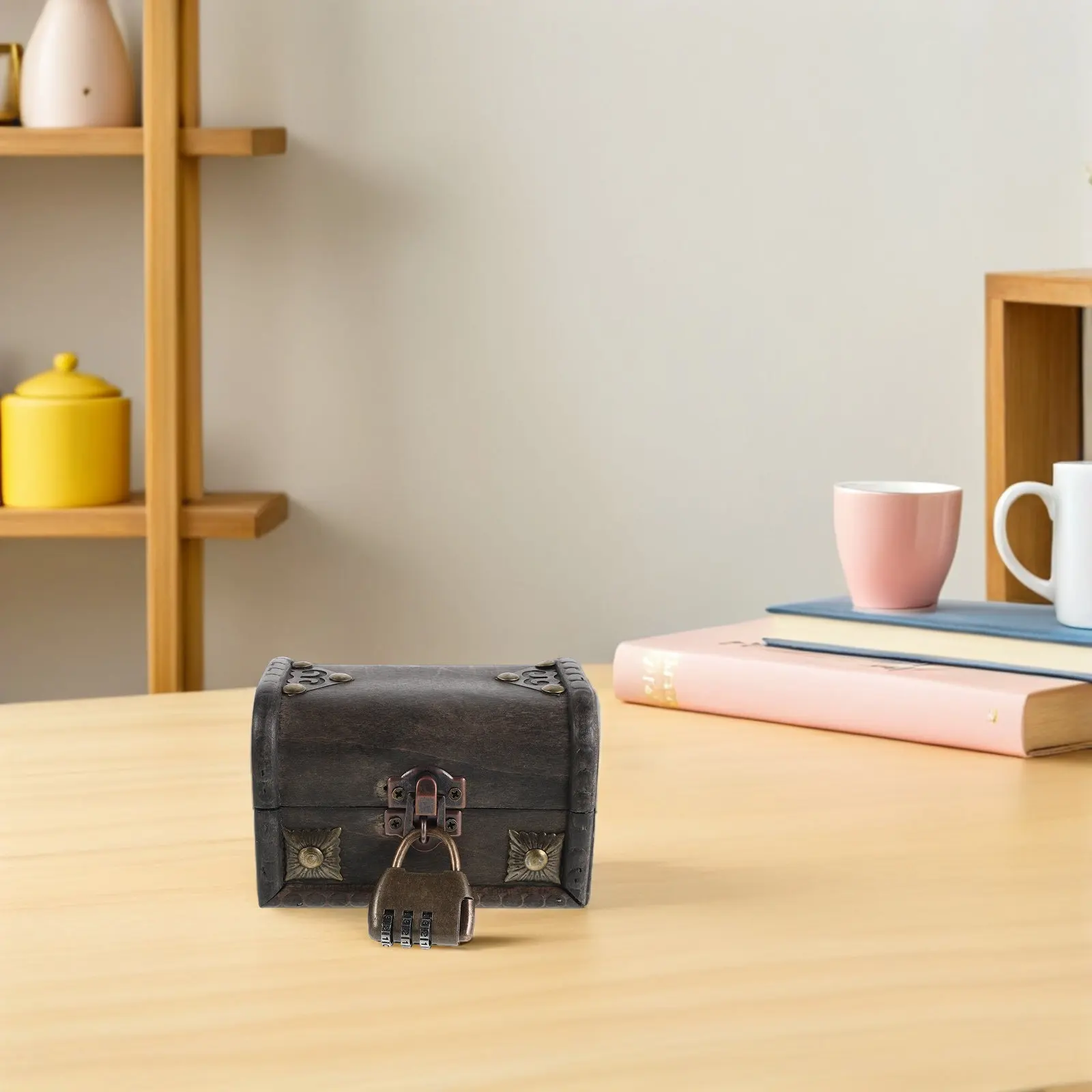 Mini Lockable Storage Box Vintage Style Room Game Treasure Chest Jewelry Organizer Brown Rustic Design