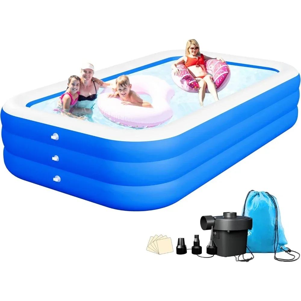 

Inflatable Pool for Adults and Kids with Electric Pump & Carrying Bag, 120" X 72" X 23" Full-Sized Blow Up Pool Oversized Thicke