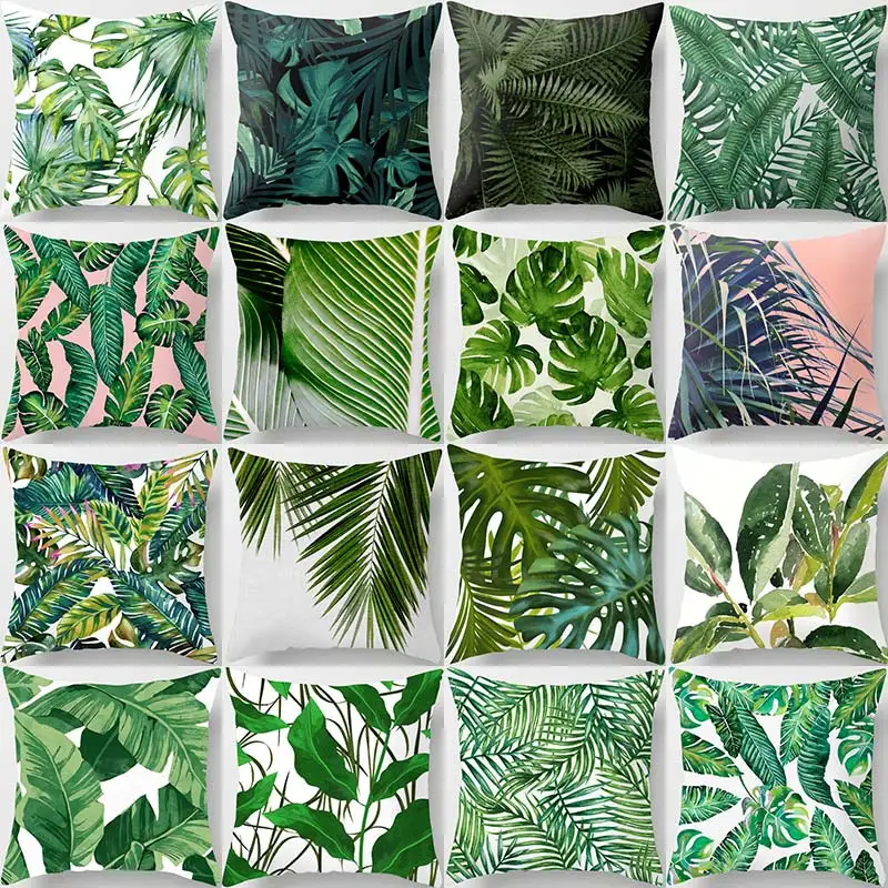 

Tropical Plants Cushion Cover Polyester Green Leaves Decorative Pillowcase Tropical Plant Throw Pillow Case kussensloop almohada