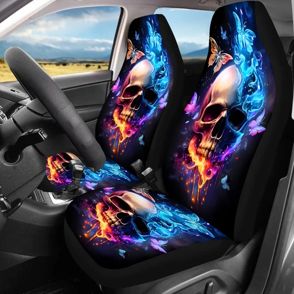 

2pcs Butterfly Skeleton Print Car Seat Covers Compatible For Women & Men, Fit Front Seat Protectors With Soft Cushioning, Elegan