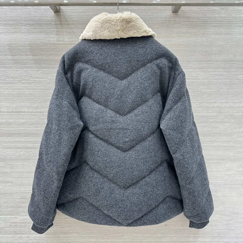 Manteau en coton et duvet d'oie blanche en cachemire pour femmes, de haute qualité, avec col moelleux et veste à double fermeture éclair, 251020110