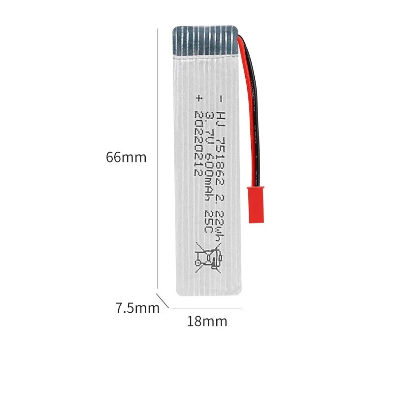 Batteria Lipo ricaricabile da 3.7V 600mAh con spina JST adatta per batteria Lipo per elicottero Syma S032G Udi U818A WLtoys V959 V929