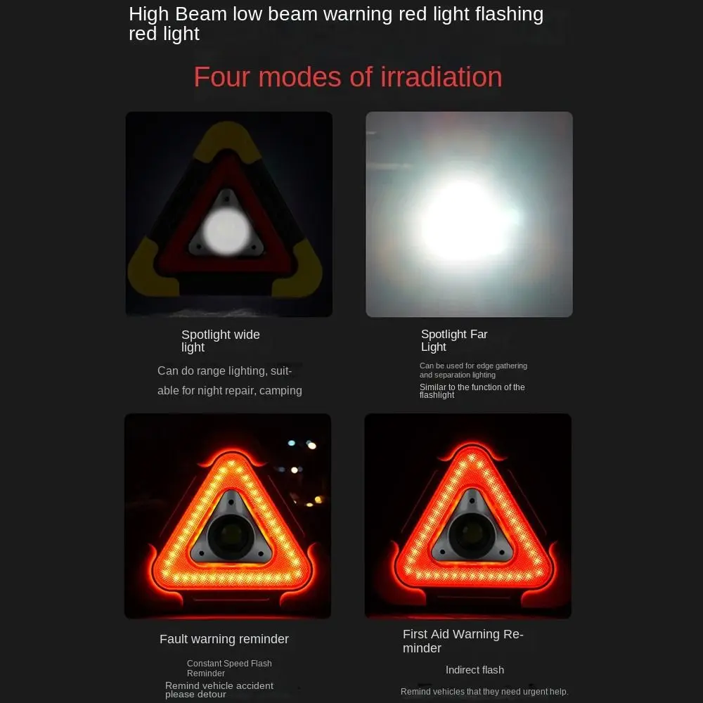 2-IN-1-Warnleuchte am Straßenrand, 4 Modi, Solar-Dreieck-Warnschild mit Griff, verschleißfestes LED-Arbeitslicht für den Garten