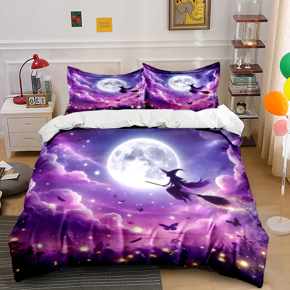 

"Magical Witch Moonlight Decor Set" Multiple sizes kid's and adults' bedroom Exquisite 3PC bedding set, gift