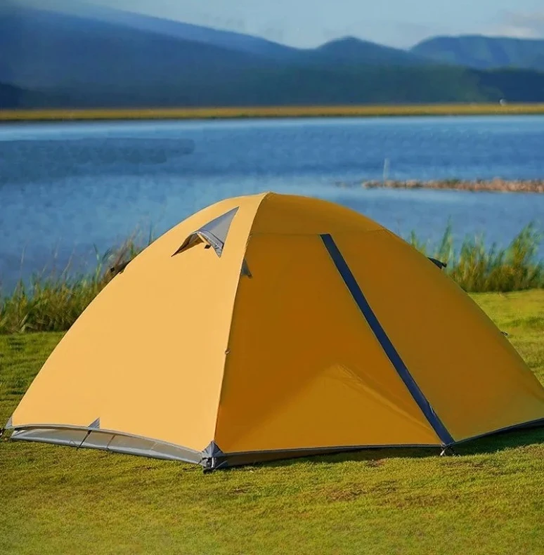 Ultralight Mountain Camping Tent Double Layer Silicone Nylon Fabric Wind Rain Proof Shelter For Outdoor Backpack Trip Use