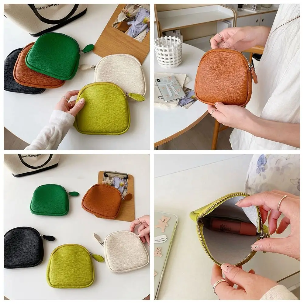 

Soft PU Leather Zipper Coin Purse Cosmetic Bag Lipstick bag Card Holder Solid Color Multi Functional Storage Bag Small Wallet