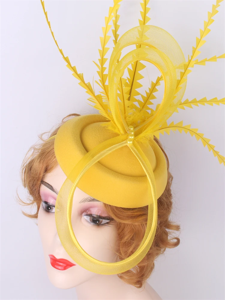 Grey Fascinator Big Flower Hat Women Elegant Royal Ascot Headpieces Ladies Church Cocktail Chapeau Cap Feather Fancy Millinery