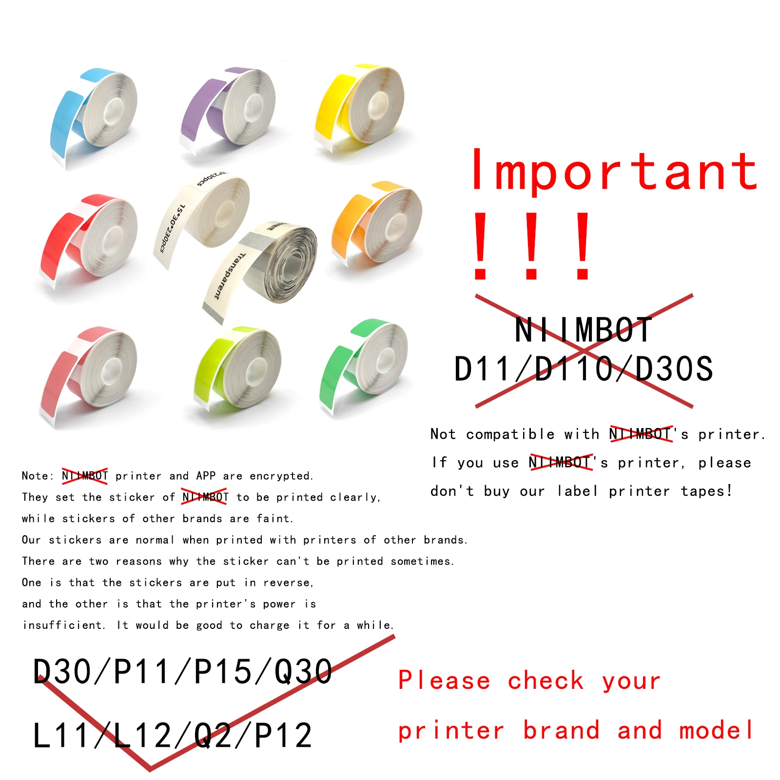 10PK D30 label tape 15*30 colorful P11 Adhesive Lable Paper Suit for P15  L11 P12Label tape     D30Thermal Label