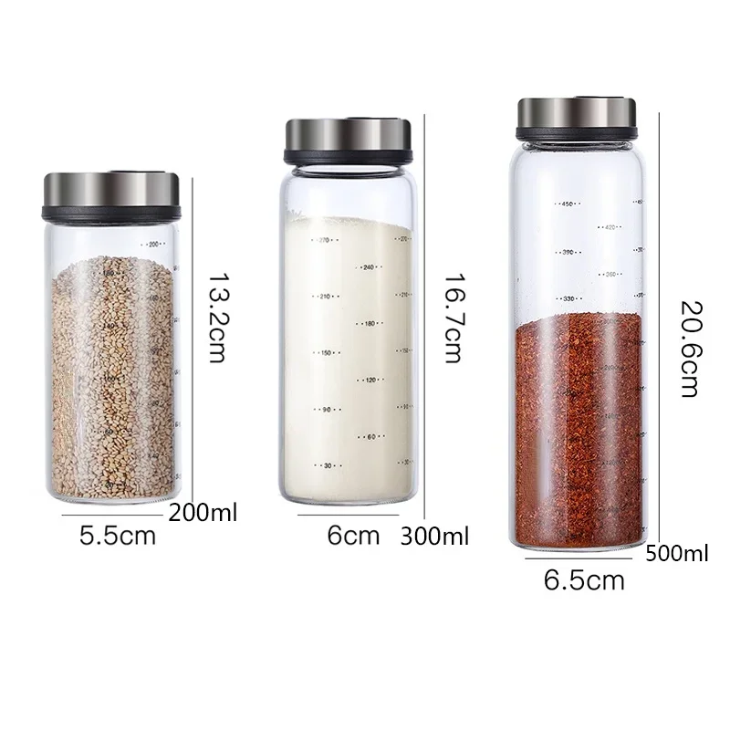 High Borosilicate Glass Seasoning Can Pepper Spice Shaker Kitchen Salt Sesame Solid Condiment Seal Bottle With Rotary Lid