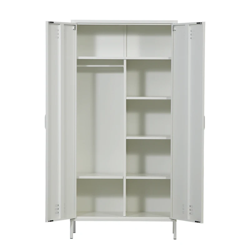 

2 Door Double Door Metal Wardrobe With Shelves And Hanging Rod