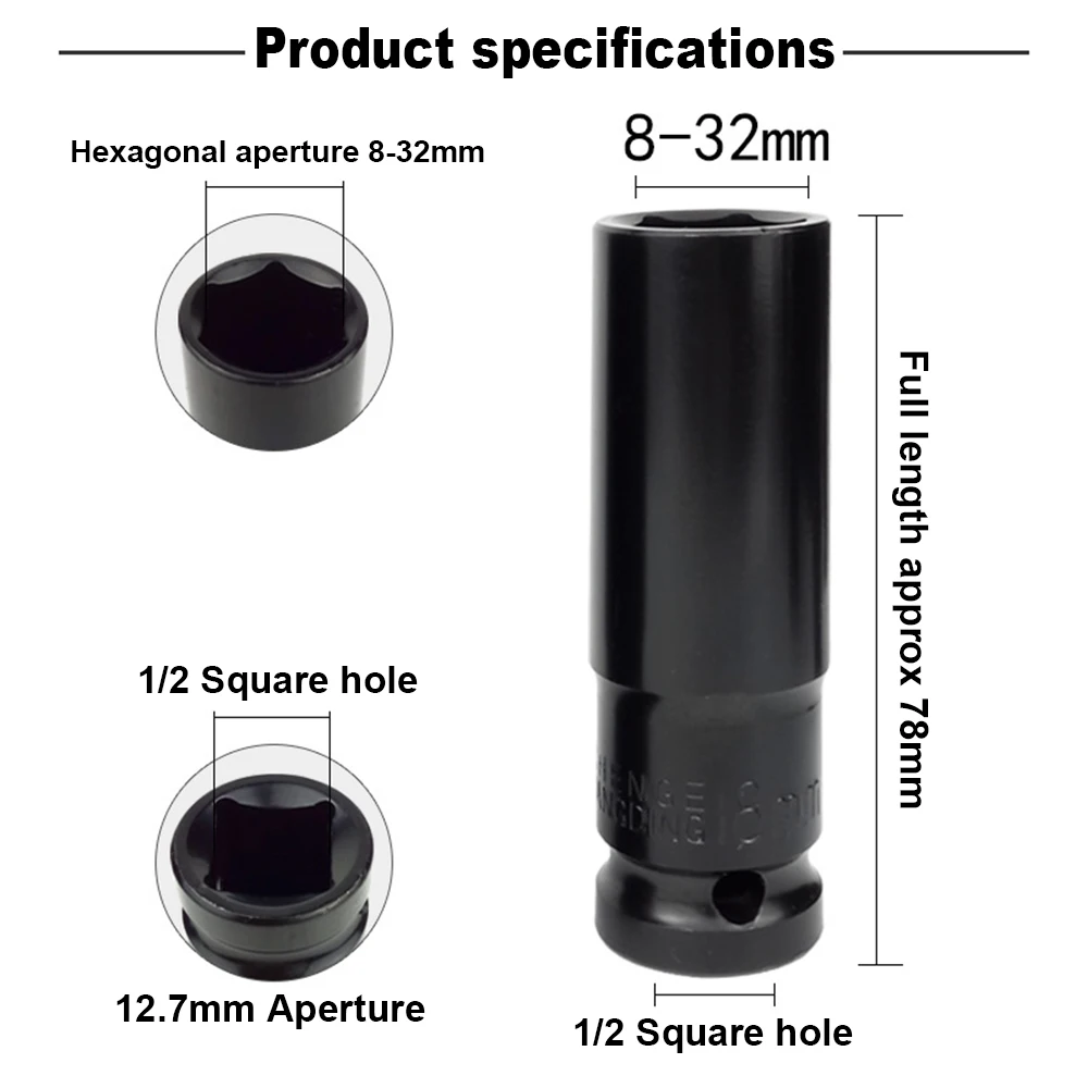 10mm-24mm Electric Wrench Extension Sleeve Hexagonal Pneumatic Socket Head for Hand Tools Impact Wrench Drill Hex Socket Head